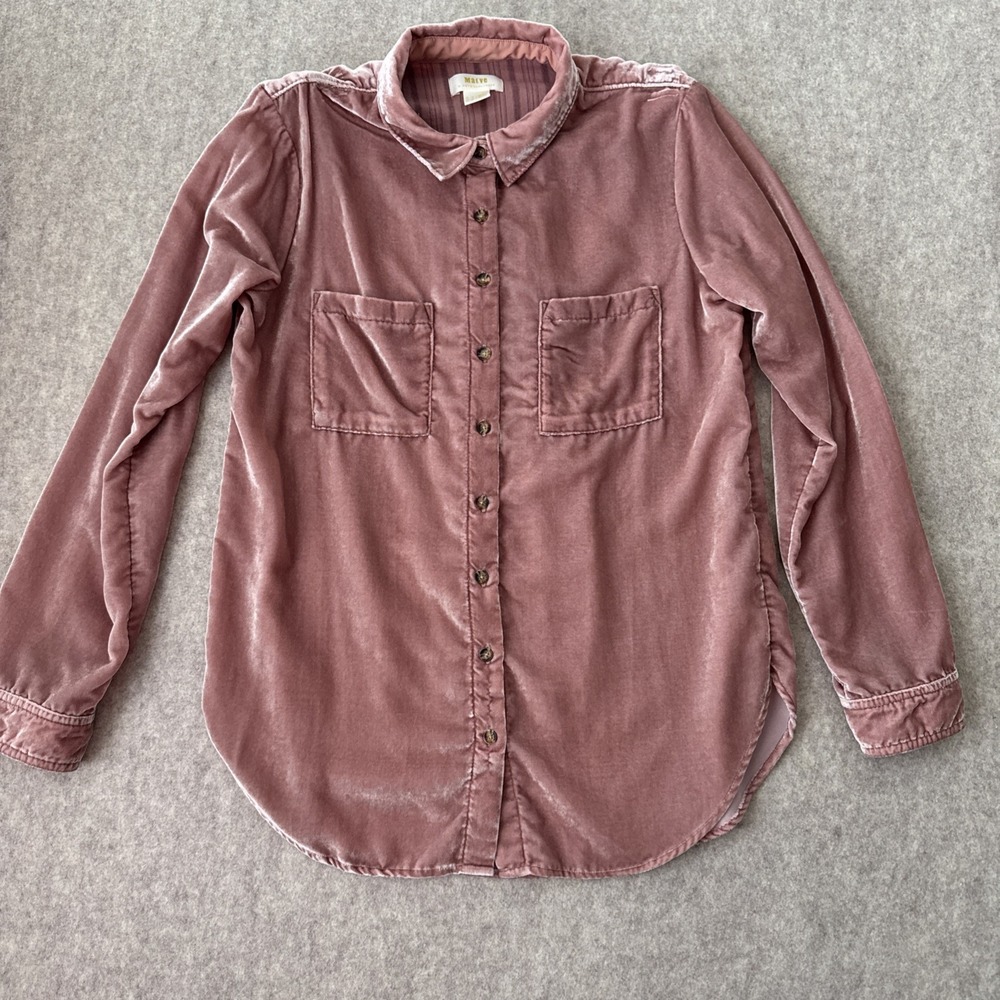 Maeve Anthropologie Velvet Button Down Shirt Womens 6 Pink Long Sleeve
